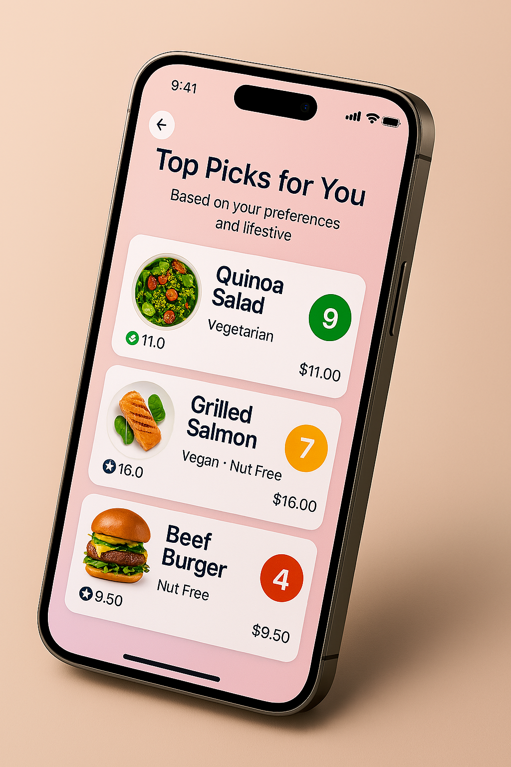 MyBite AI app demonstration showing personalized dish recommendations